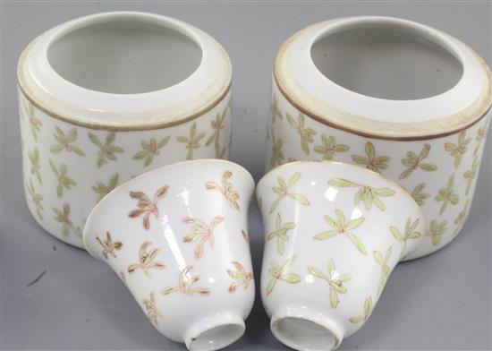 A pair of Chinese covered wine warmers and cups, late 19th century, height 9.5cm